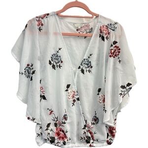 Lucky Brand Women’s Floral Embroidered V Cut Blouse Size L